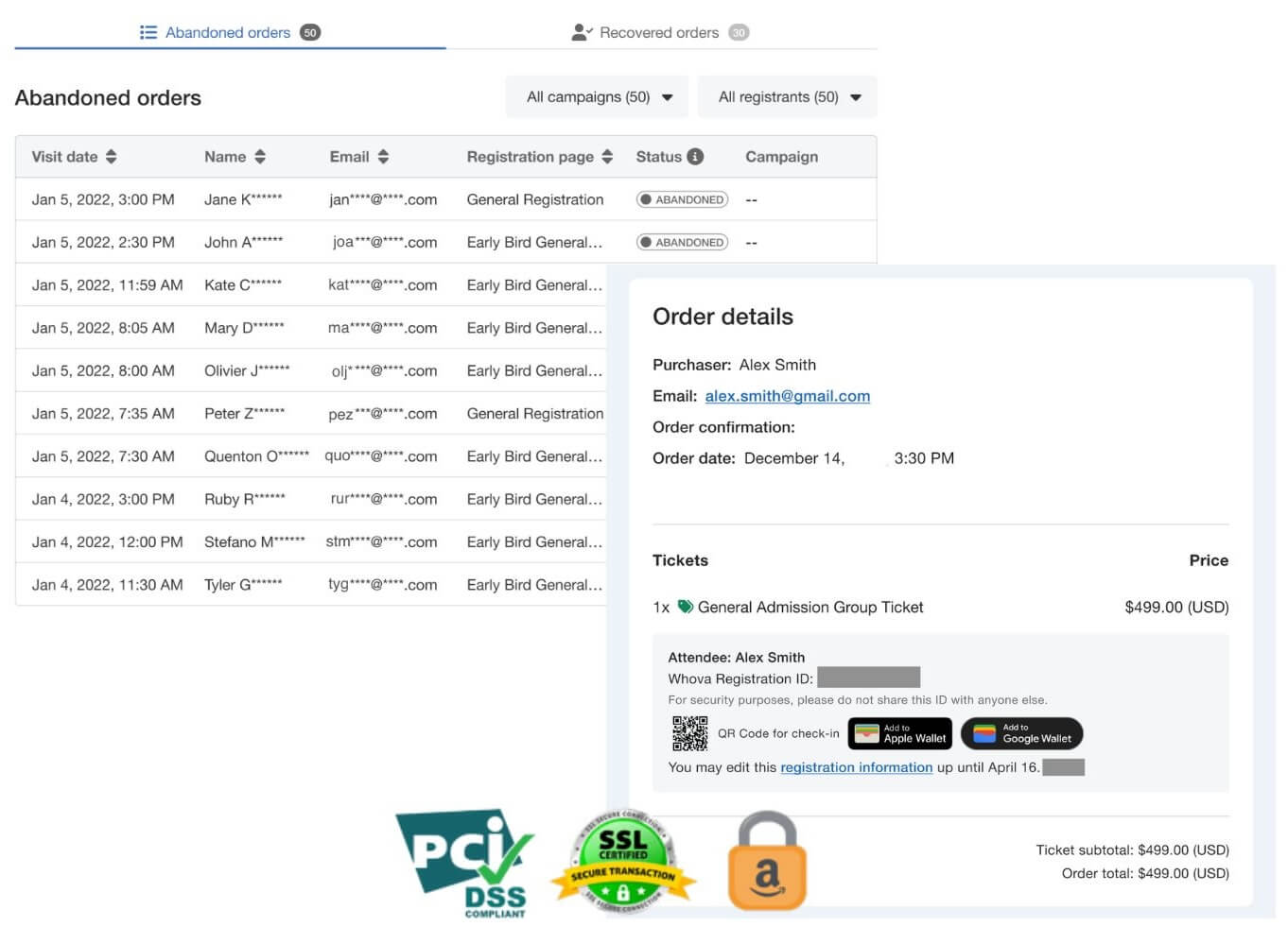 Whova's abandoned registration feature