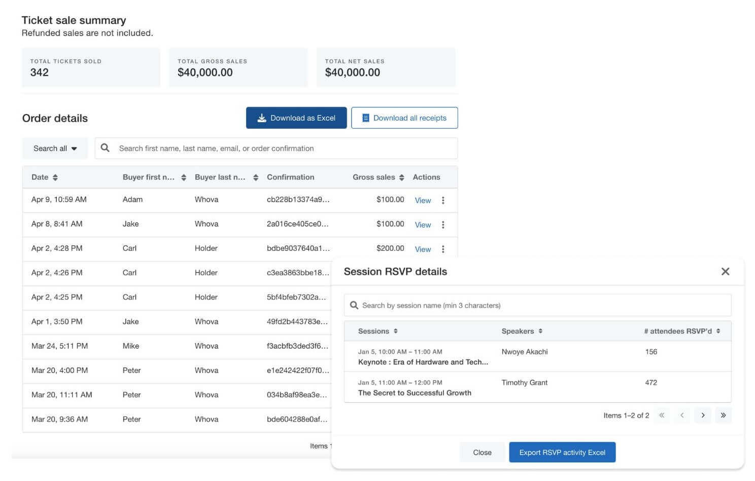 Event ticket sales dashboard
