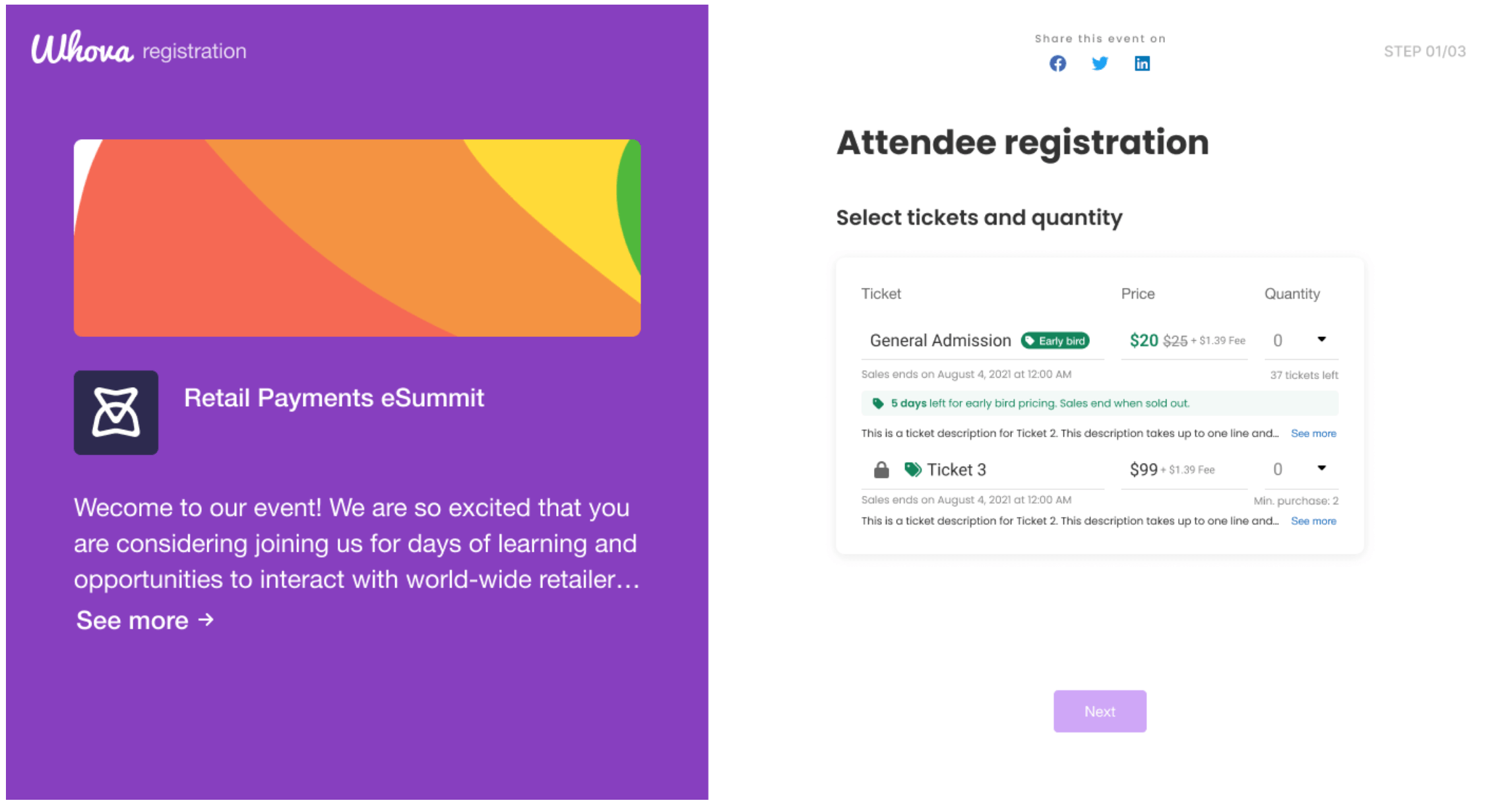 Branded event registration portal built through Whova