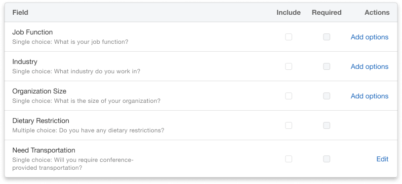 Attendee segments refinement question fields