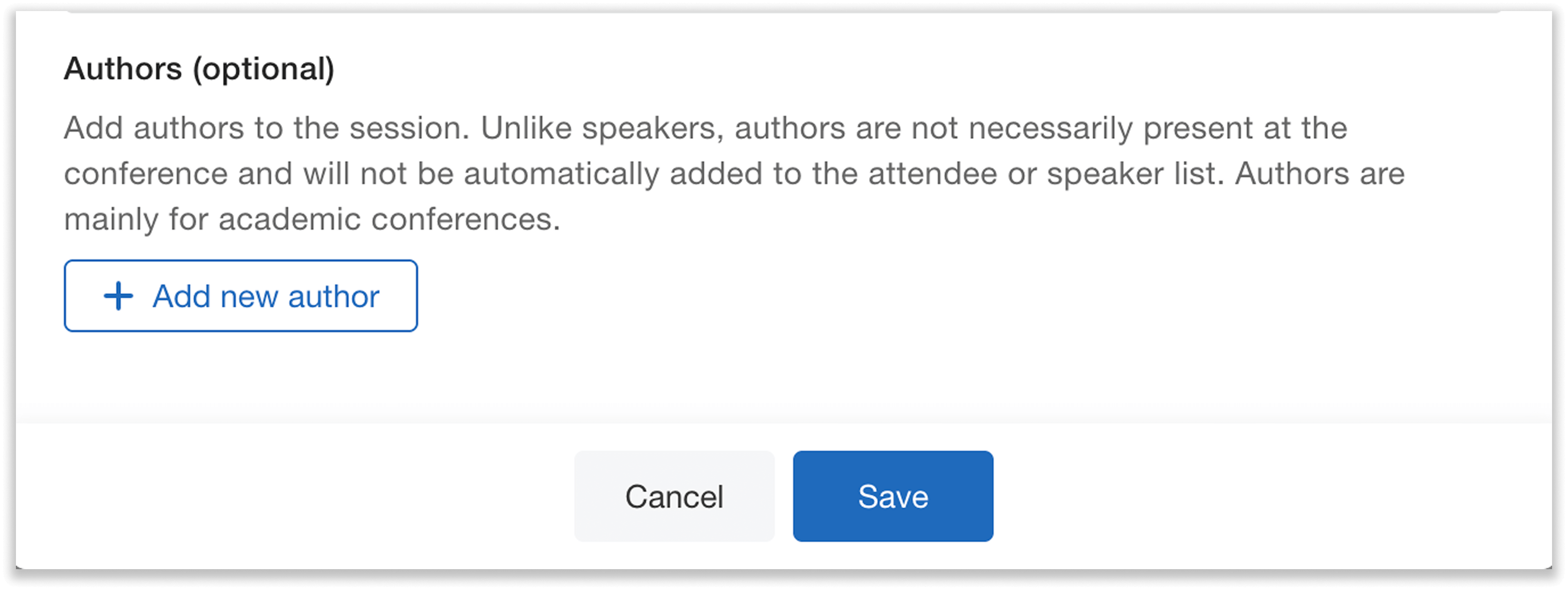 Button for adding authors to a session.