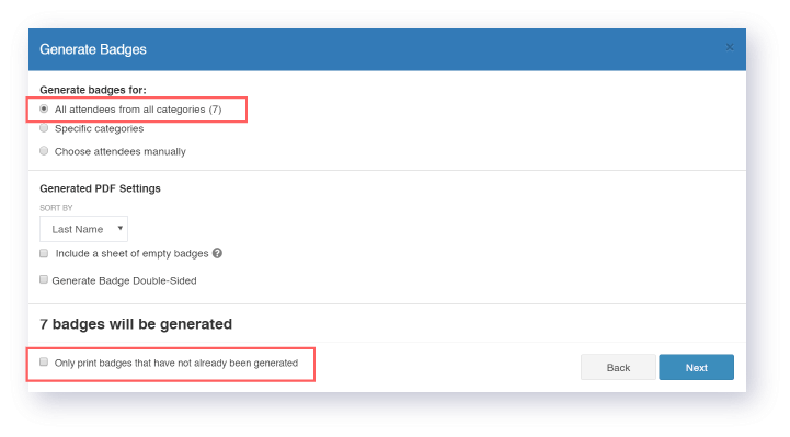 Print only the name badges you need with Whova