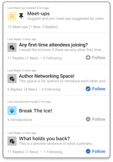 Whova's community board discussion groups