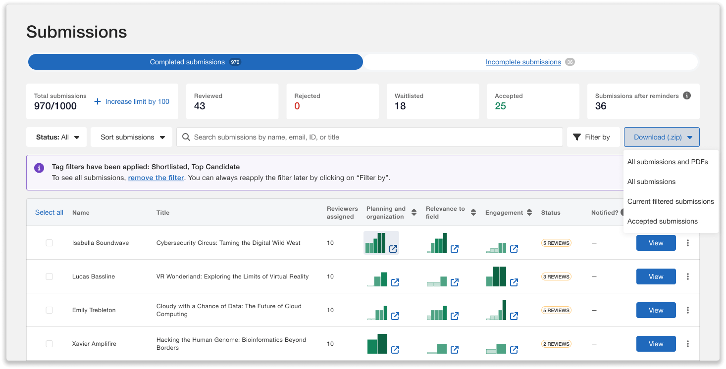CFS download filtered submissions