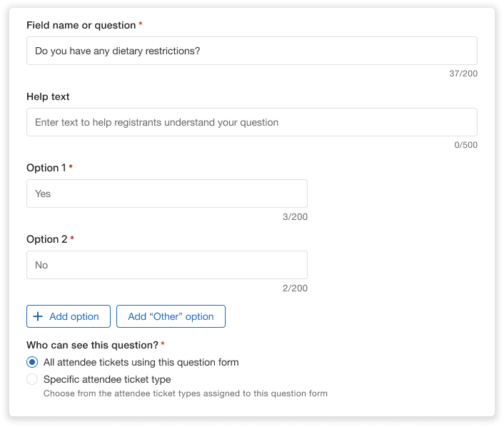 Whova question form custom field example