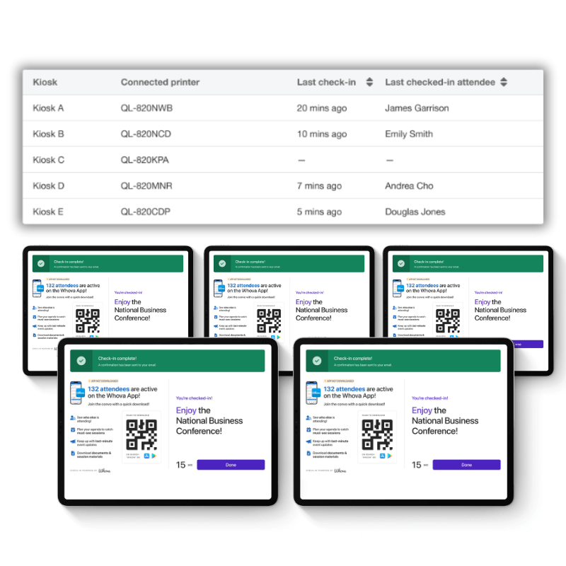 Multiple event check-in kiosk connections