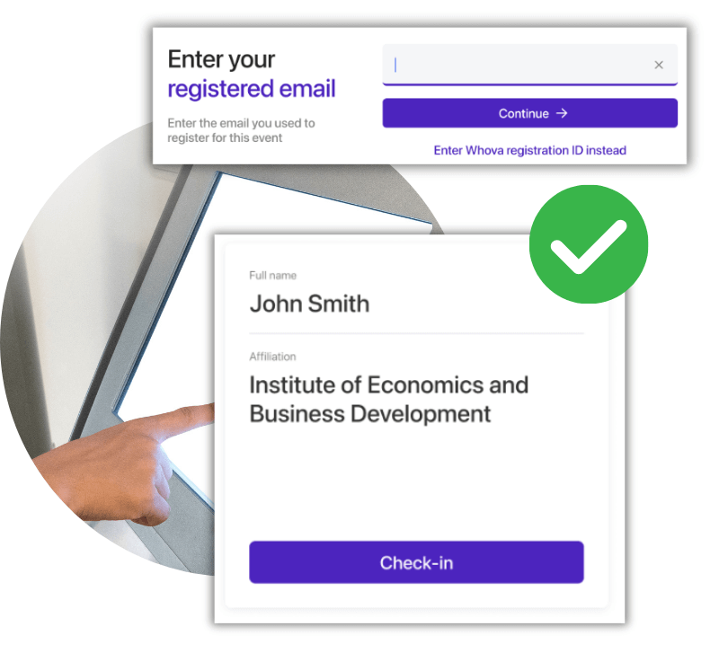 Event check-in kiosk successful email lookup