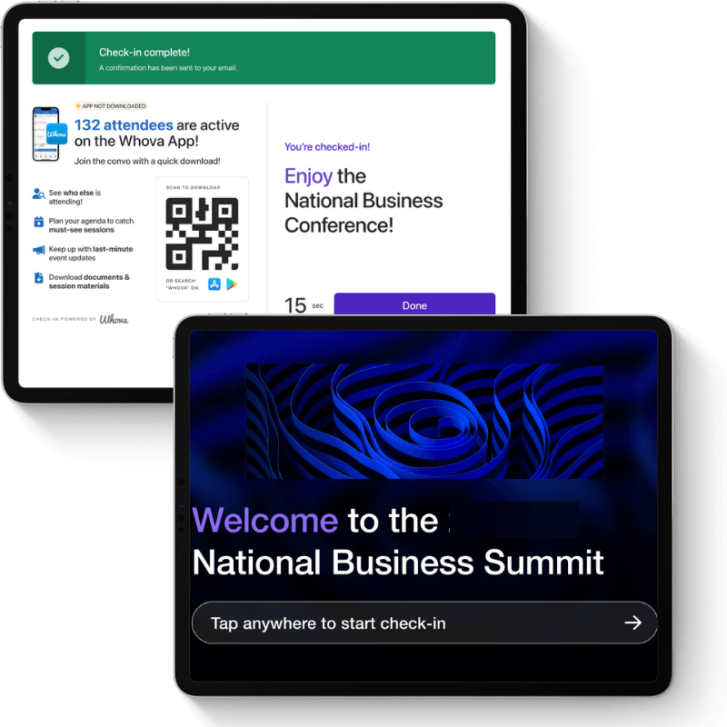 Whova event check in kiosk