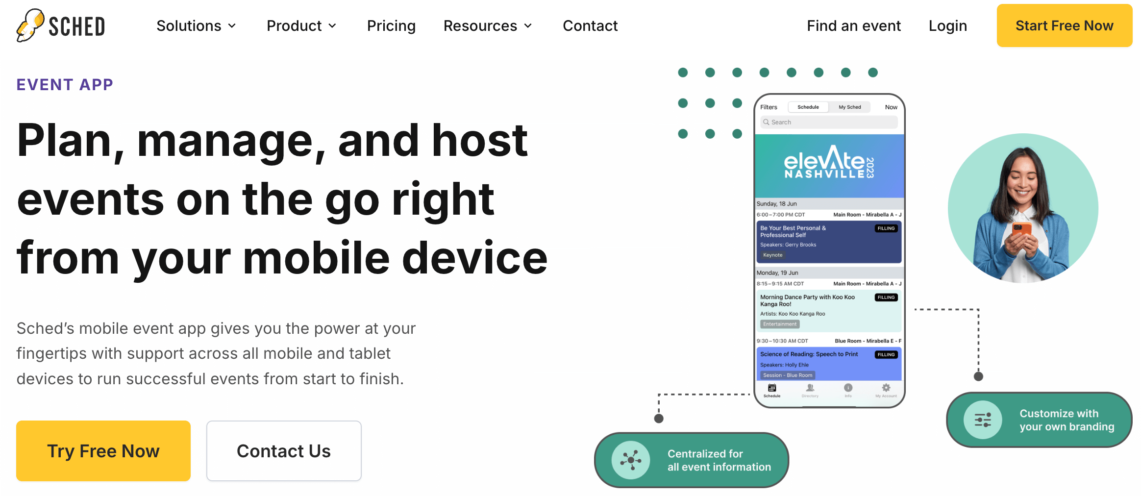 Sched event check-in app product webpage