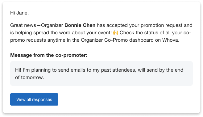 Organizer co promoter acceptance message status