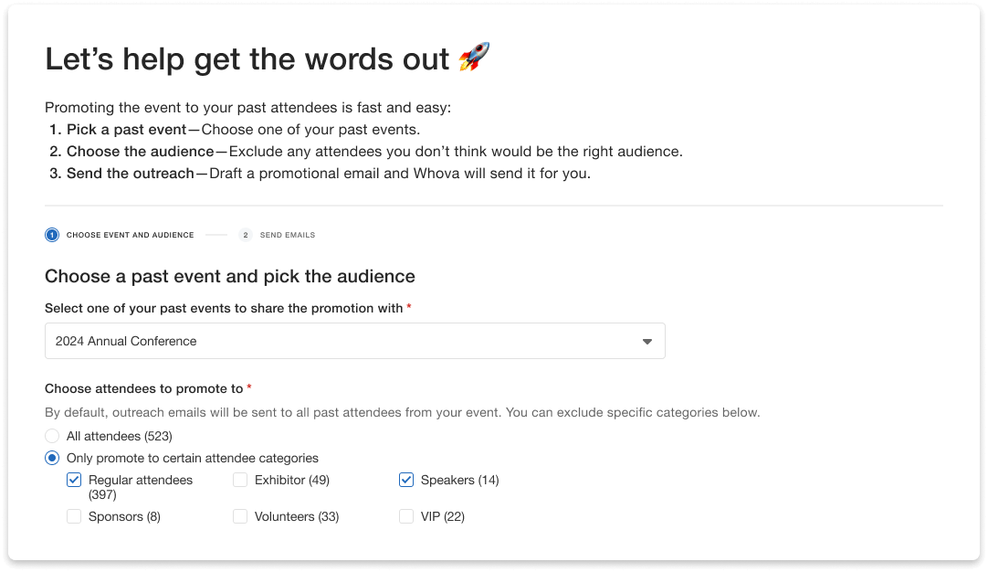 Organizer co promotion past attendee selection 