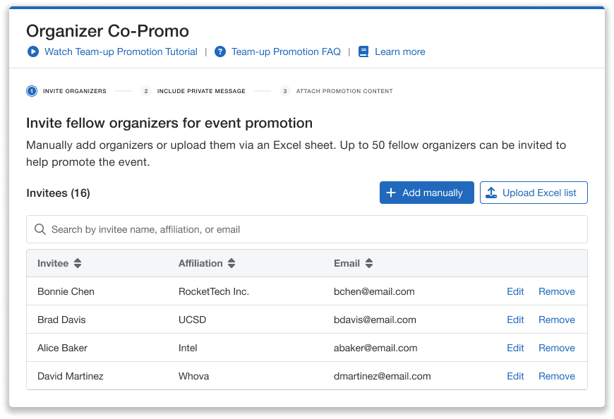 Organize Co-Promo invitees list