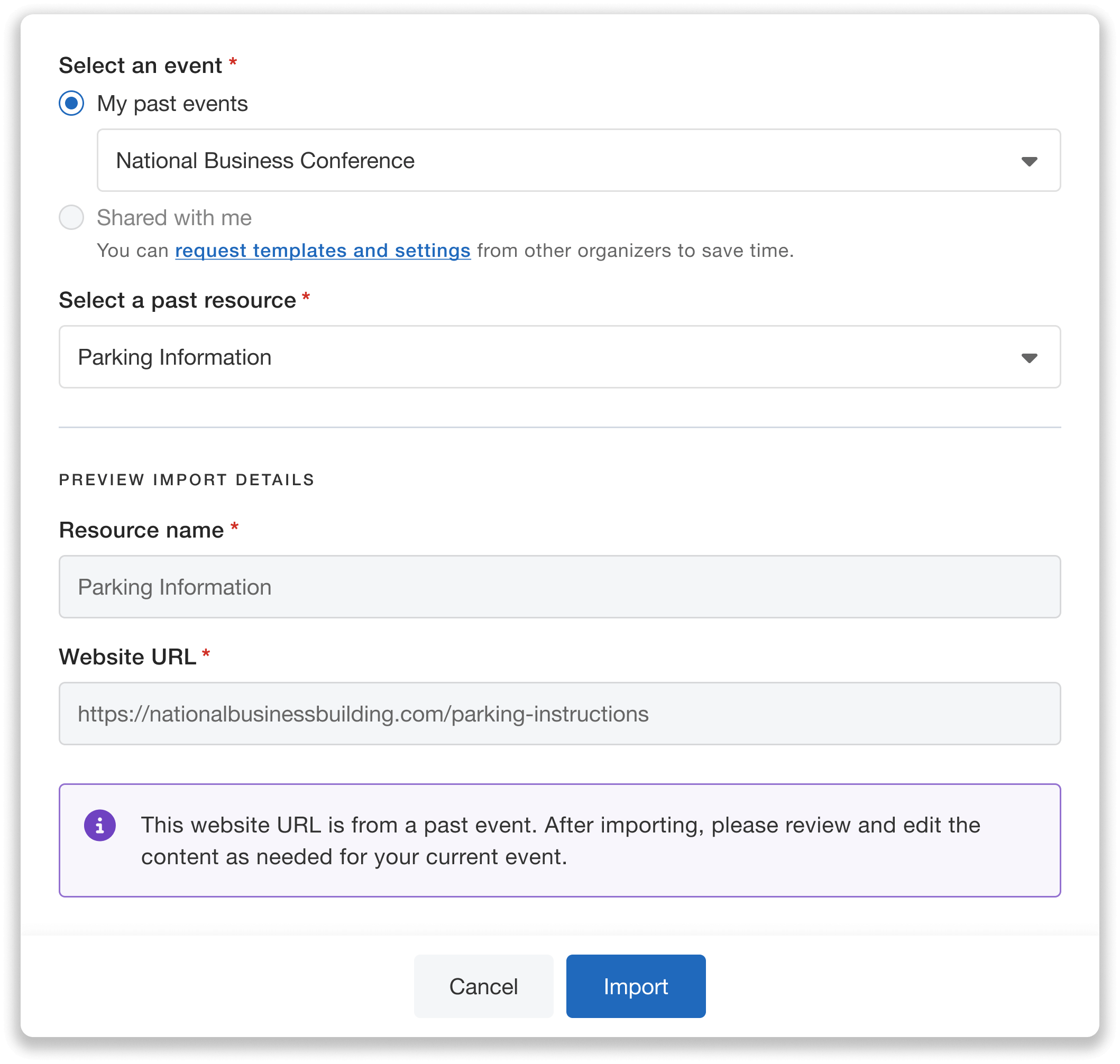 Select page for event and resources to reuse.