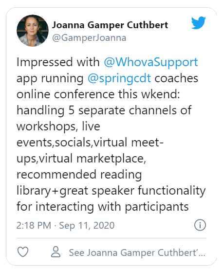 Twitter post about Whova support