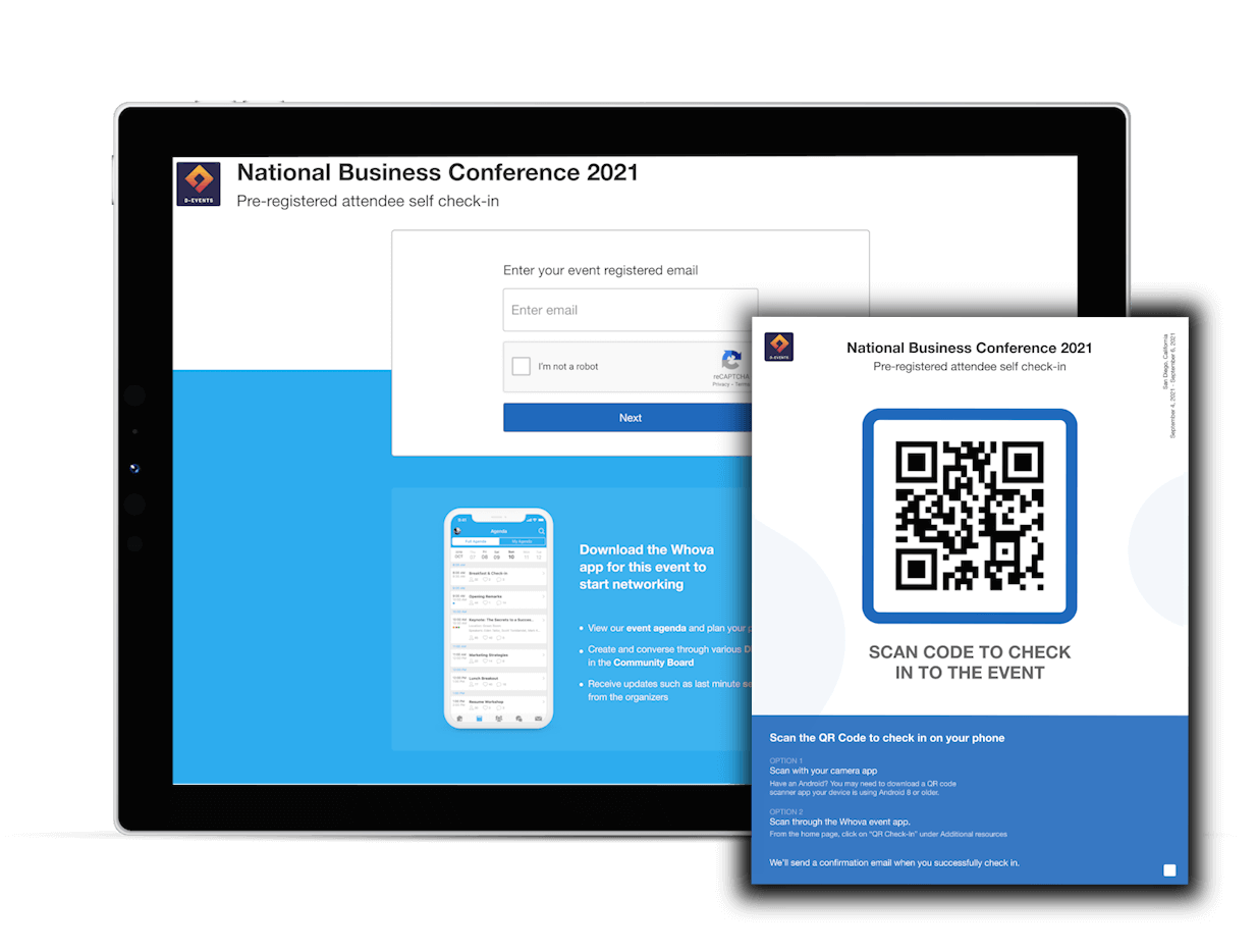 Attendees can securely check in by scanning a QR code or with a device you've already set up