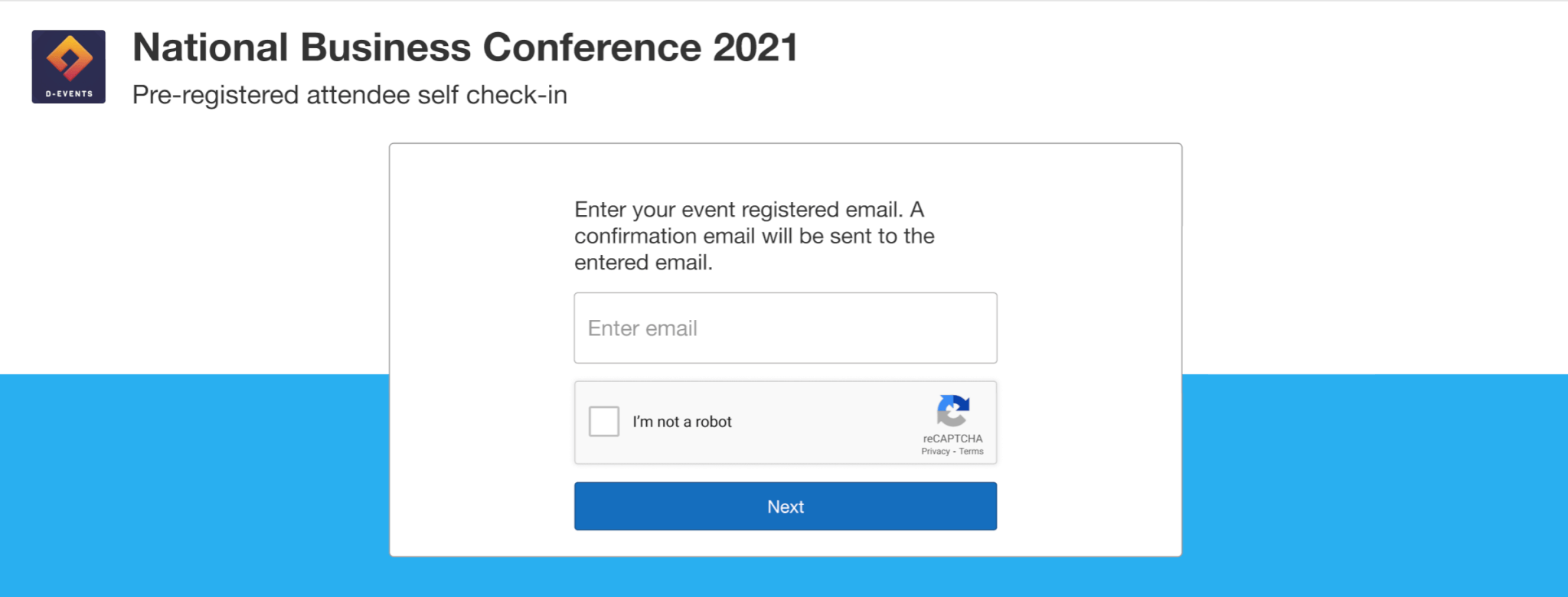 Attendees can check themselves in with the email they used to register for the event