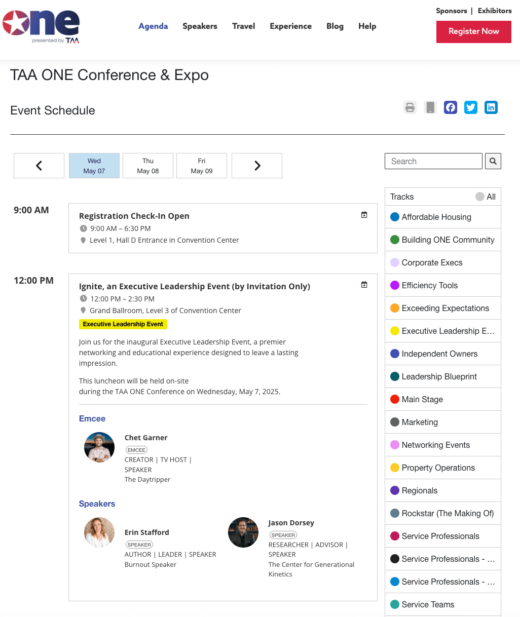 Whova's agenda webpage