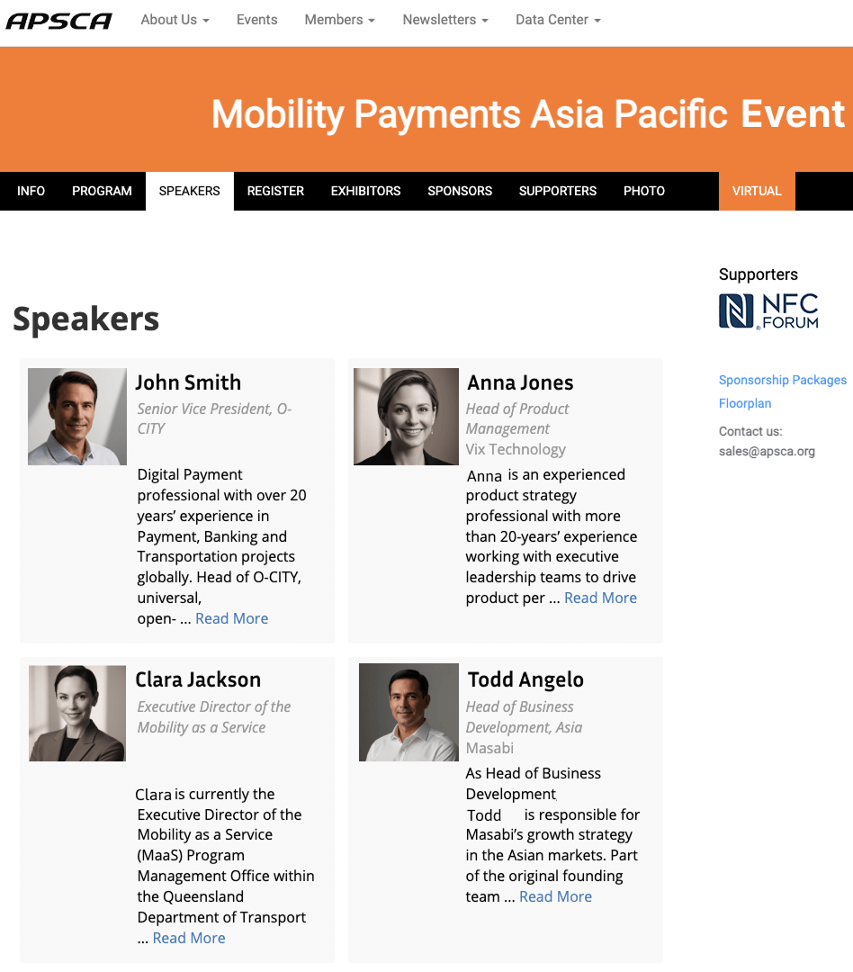 Whova's speaker webpage