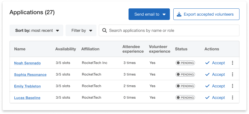 Whova's volunteer management software 