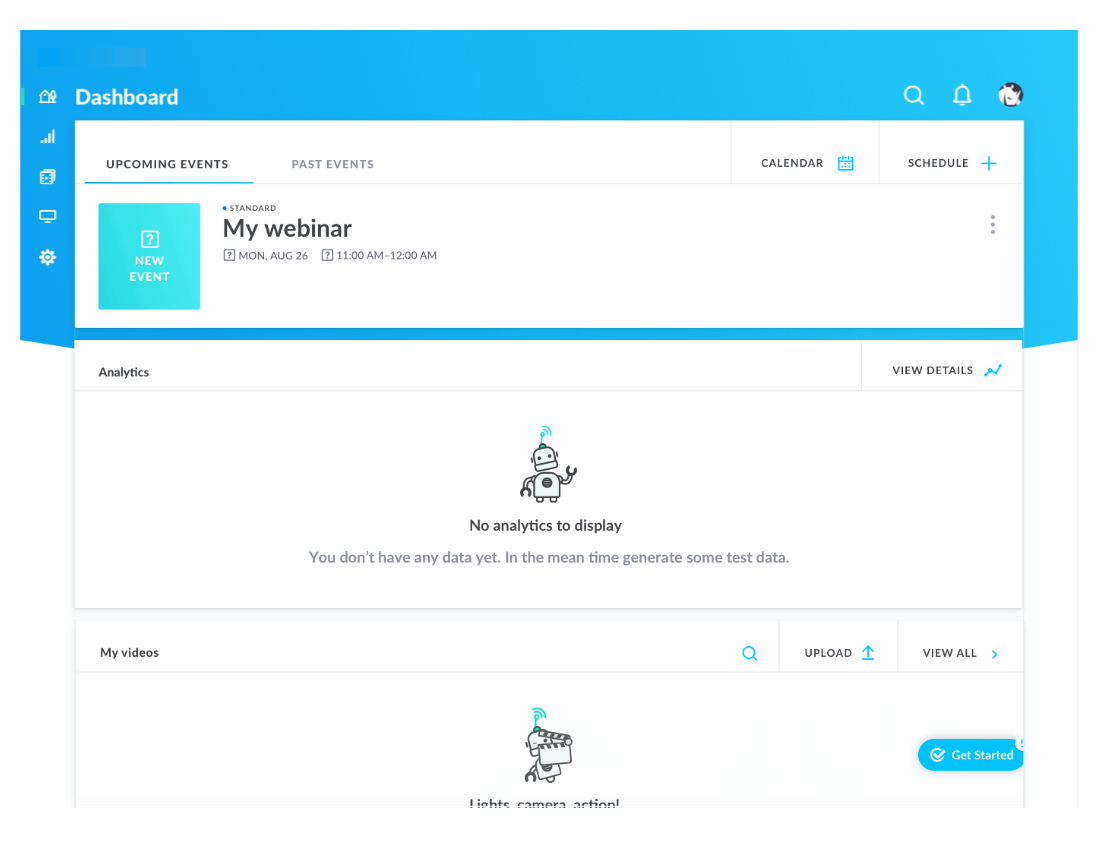 Goto Webinar main dashboard