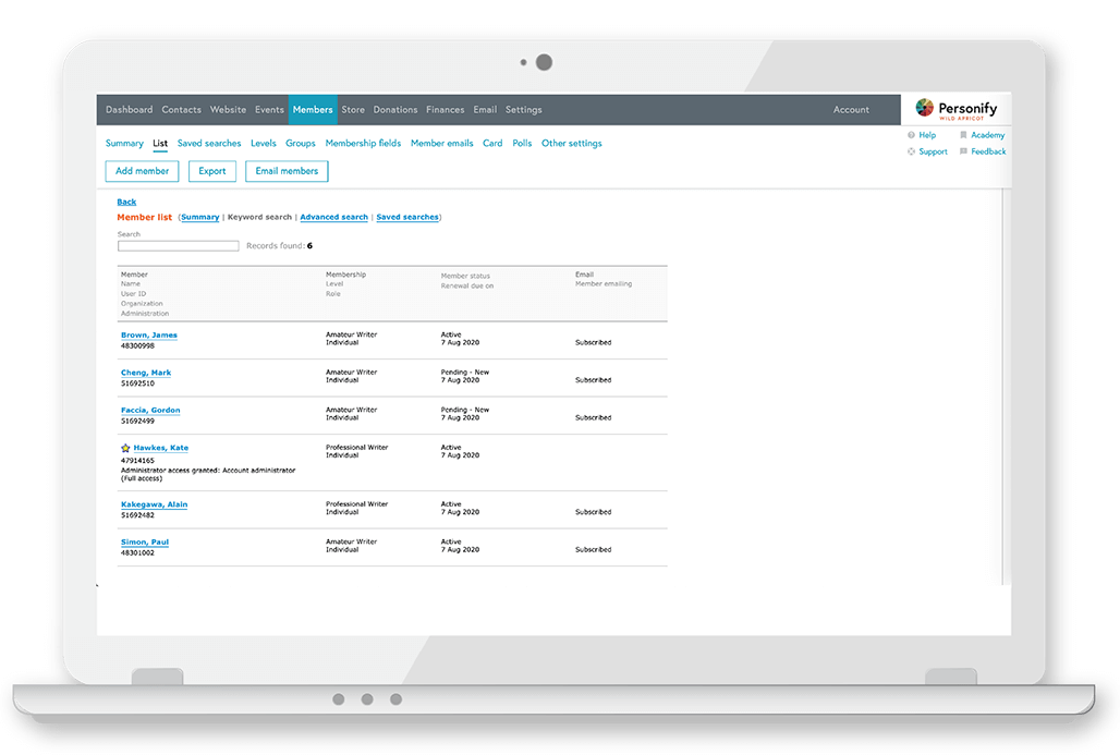 Wildapricot member management dashboard