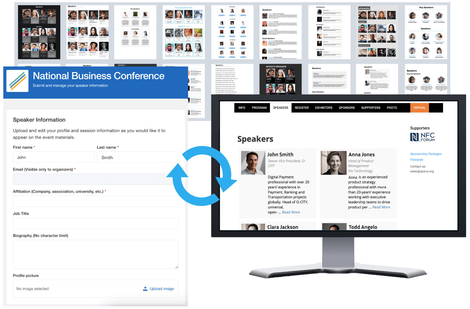 Speaker webpage templates in sync