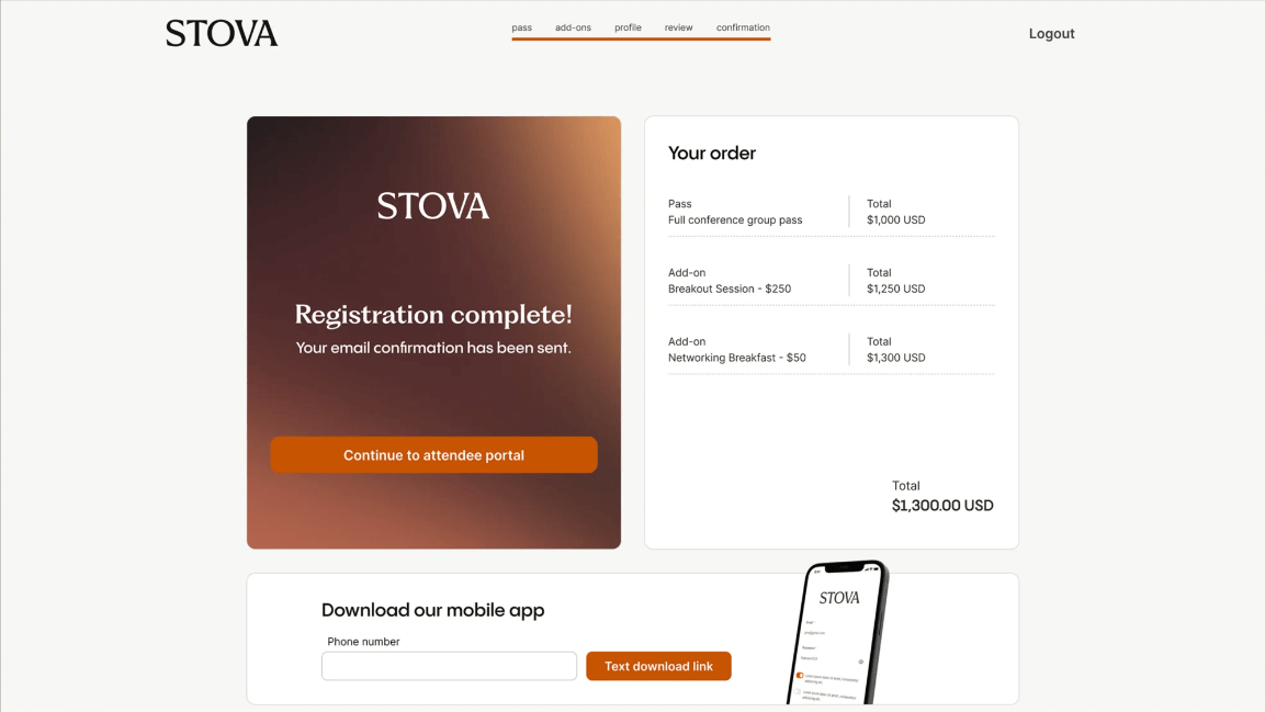Stova's registration page