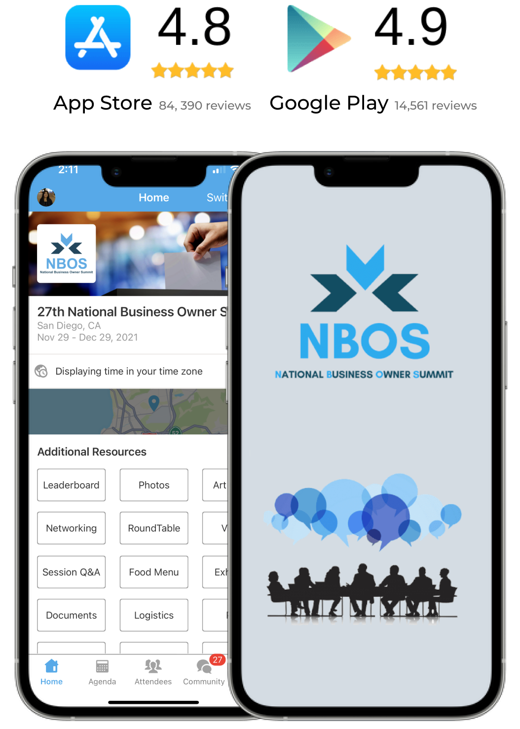 Whova rating in App Stores and Event branding 