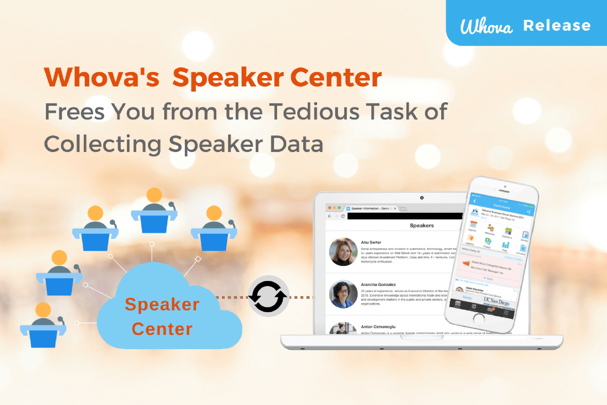 Tired of Emailing Back and Forth to Collect Speaker Data?  Whova’s Speaker Center Comes to the Rescue!